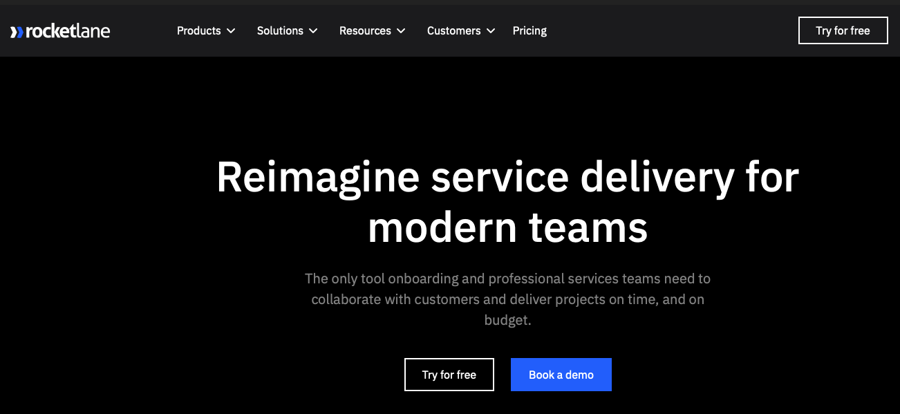 Rocketlane website landing page screenshot